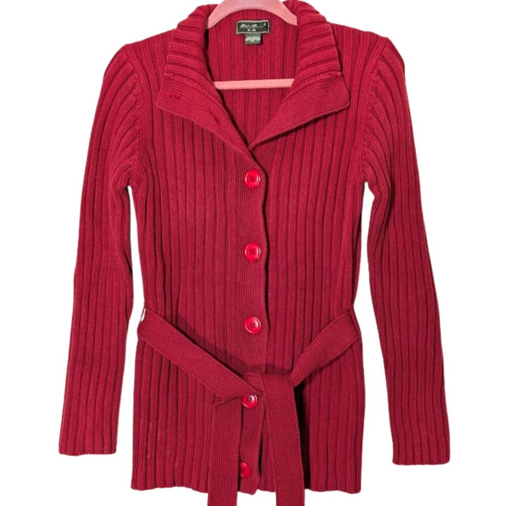 Vintage VTG Y2K Eddie Bauer RED Button Up Ribbed Cardigan Sweater Women's Sz Med
